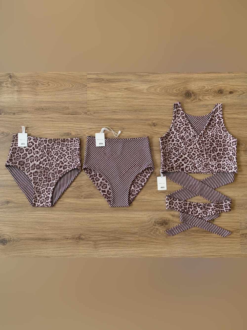 NWT BAIIA Samba SIZE 26 & 24 two piece Leopard Brown Reversible Bikini Swim Set